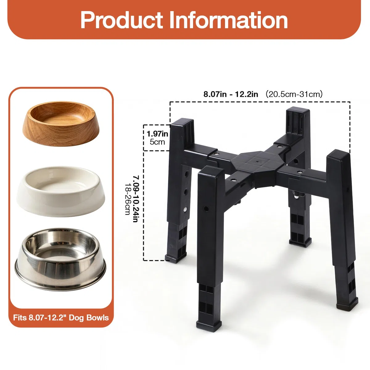 Marchul Soporte para cuenco para perros de altura y ancho ajustables [solo soporte], cuencos elevados para perros medianos y grandes, base antideslizante, comedero elevado estable