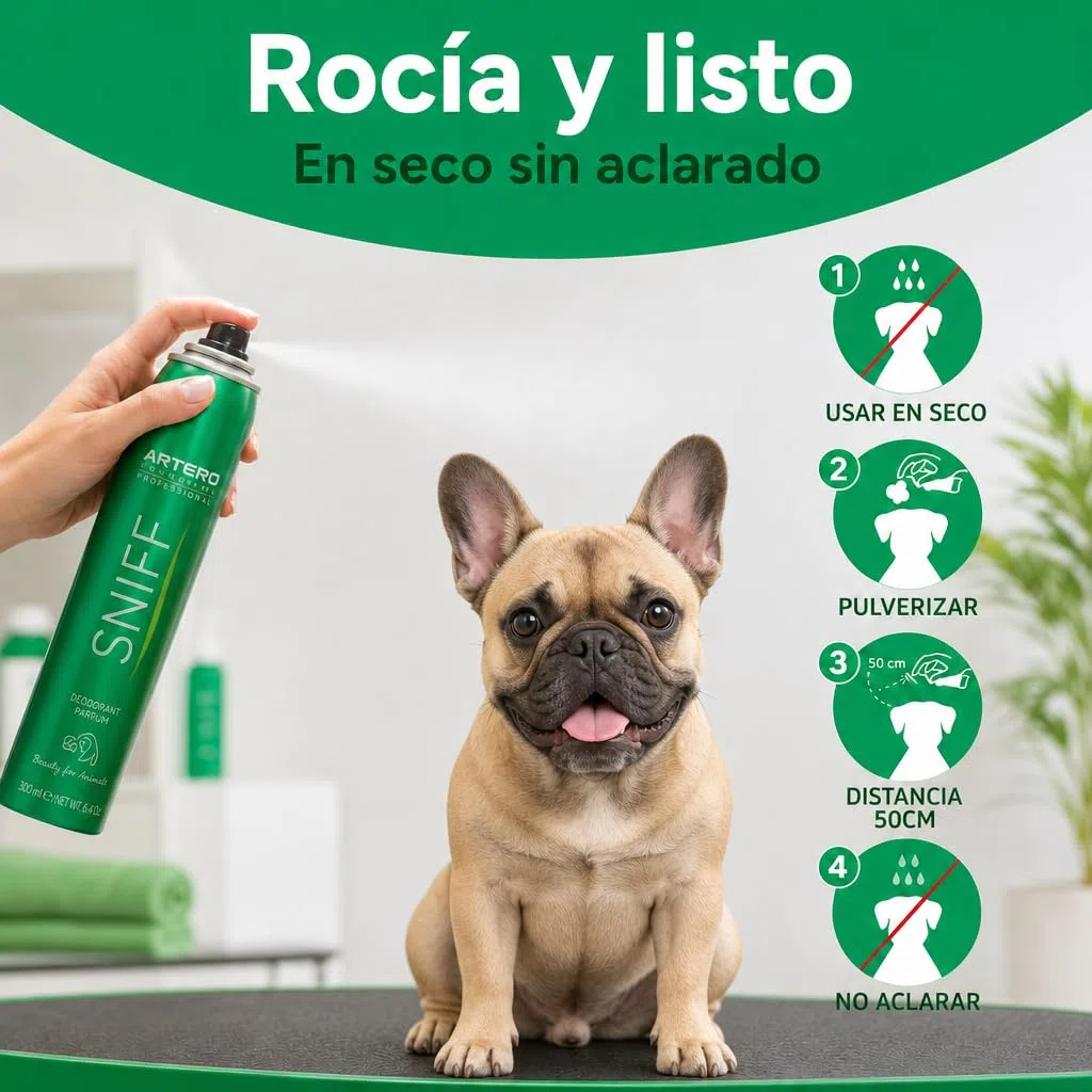 ARTERO Sniff Desodorante para Perros 300ml - Elimina Mal Olor Instantáneamente, Spray Corporal de Larga Duración, Apto Cachorros y Adultos, Vegano, Sin Parabenos