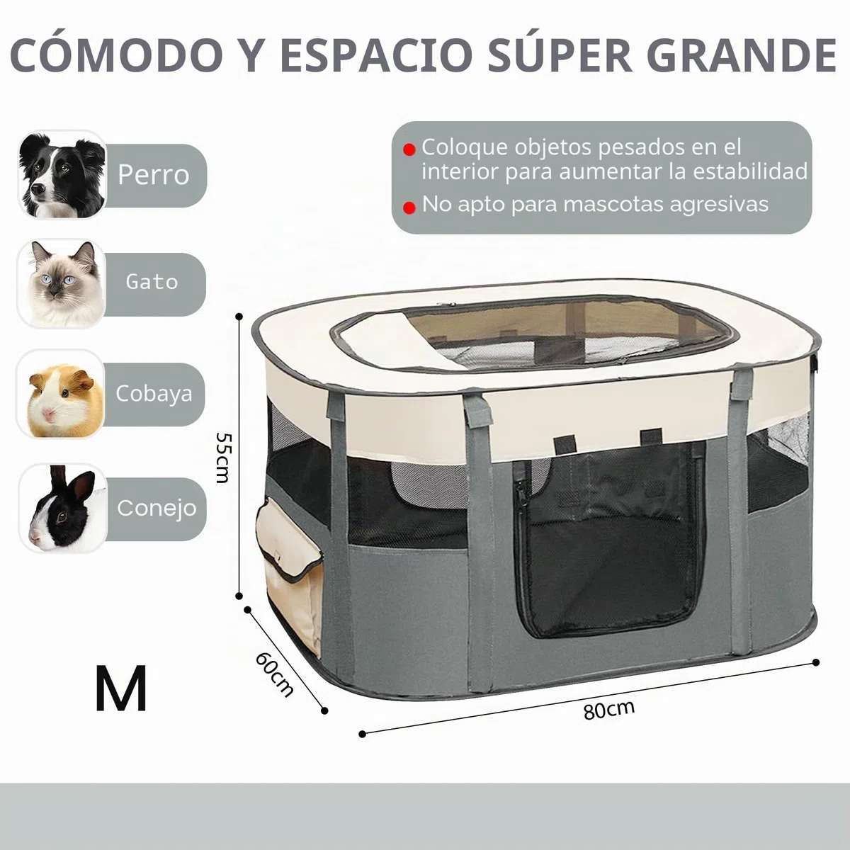 Parque Plegable y Portátil para Perros, Cachorros y Conejos - para Interiores, Tamaño M (Gris)