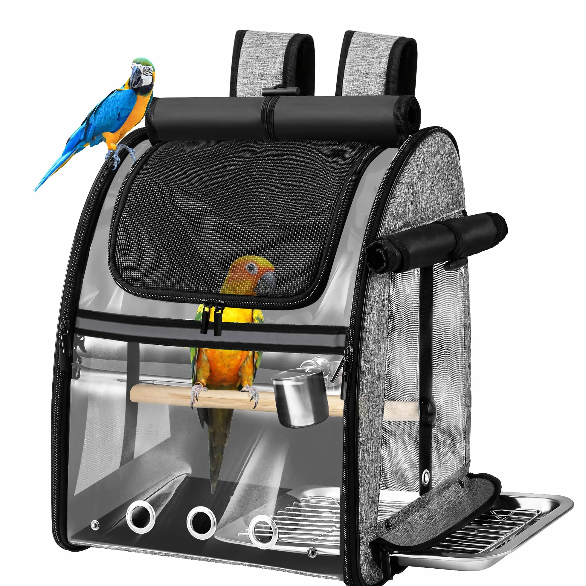 Bolsa transportadora para pájaros con malla de acero inoxidable indestructible, jaula de viaje para pájaros con soporte, mochila fácil de limpiar para loros, bolsa de viaje portátil para