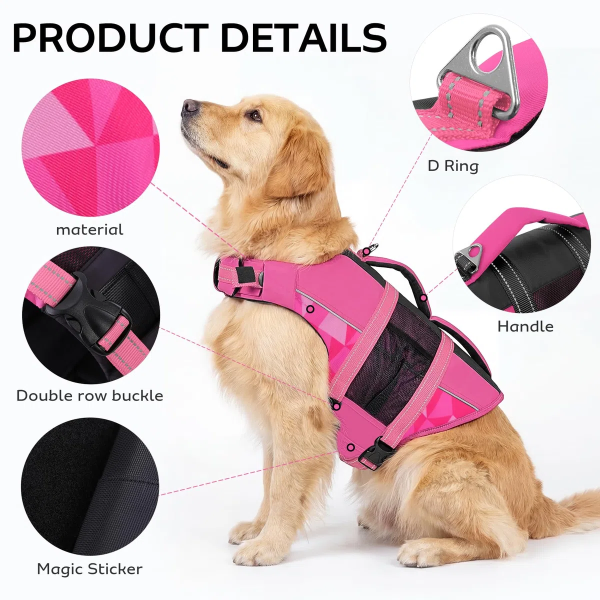 CITÉTOILE Chalecos Aalvavidas para Perros, Flotador Ajustable para Mascotas con Asa, Traje de Baño de Seguridad para el Agua para Navegar en la Piscina de la Playa, Rosa, XS