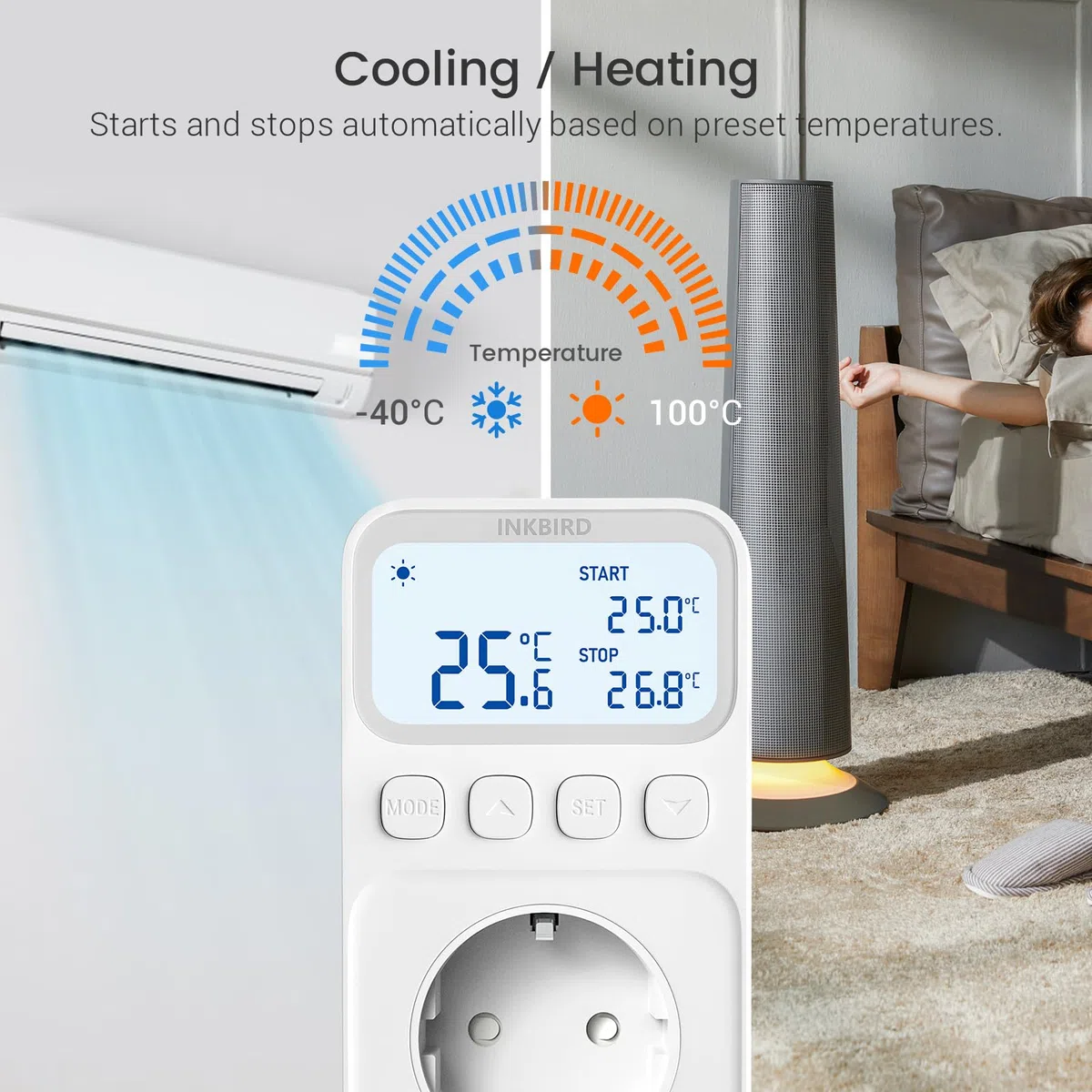Inkbird C226T Termostato enchufable, Controlador de Temperatura Programable para Calefacción Refrigeración con Control de Tiempo, Función de Alarma y Memoria, Adecuado para Reptiles, Fermentación,