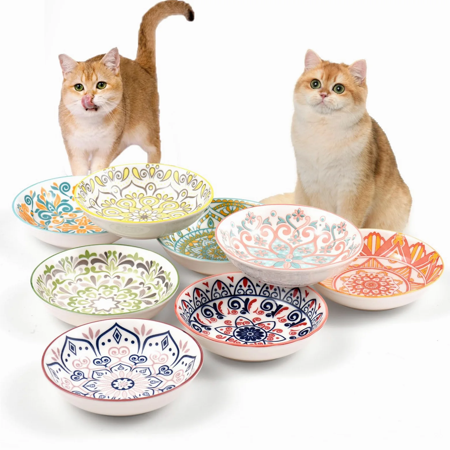 YEAHGO Comedero Gato Ceramica Vistoso 8 Pcs Multicolor 14 CM 250 ML Comedero para Gatos y Otras Mascotas