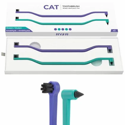 RYERCAT Juego de 2 cepillos de dientes de doble cara para gatos, cepillo de dientes de gatito con microcabeza para caber en la boca de gato/gatito, suministros de cuidado dental para gatos, cepillo de