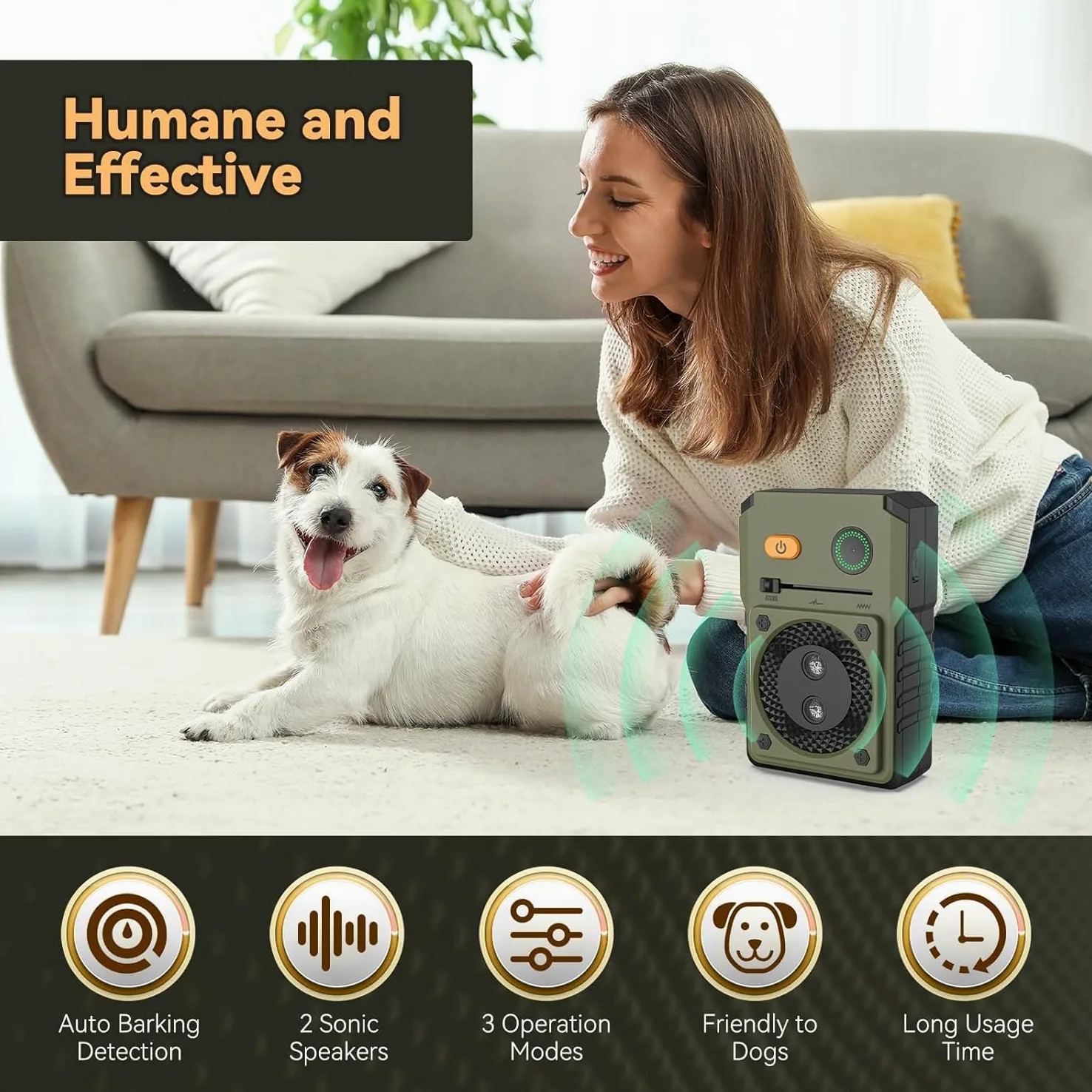 Dispositivo Ultrasónico Anti Ladridos para Perros, Detener el Ladrido de Perro Tapón Anti Corteza 16.4Ft , Dispositivos de Control de Disuasión contra Ladridos Herramienta de Entrenamiento para Perros