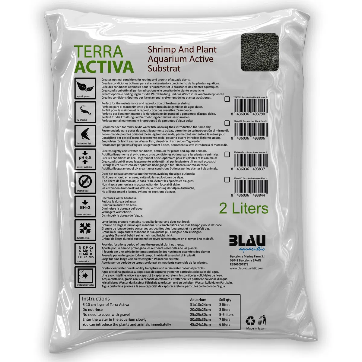 Blau Aquaristic 7740003 Terra Activa Black Normal 8L