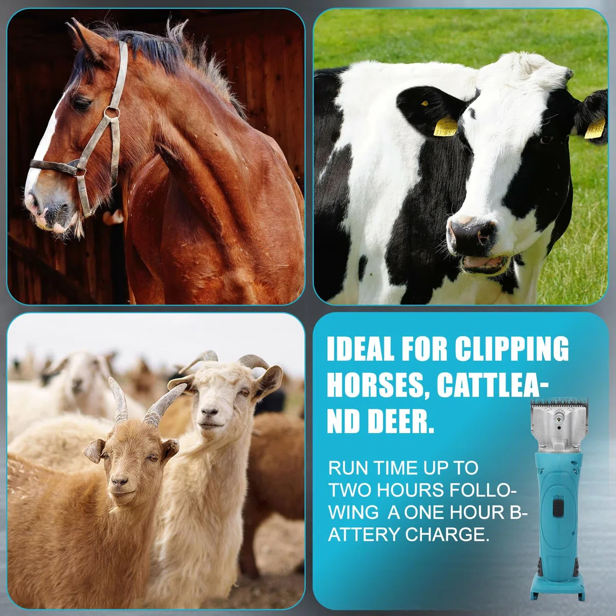 Roadtime Esquiladora Caballos Compatible con makita 18v batería,2500 PRM/MIN Profesional Maquina pelar Caballos para Ovejas Ganado Animales con motor potente, Control de 6 velocidades (Sin batería)