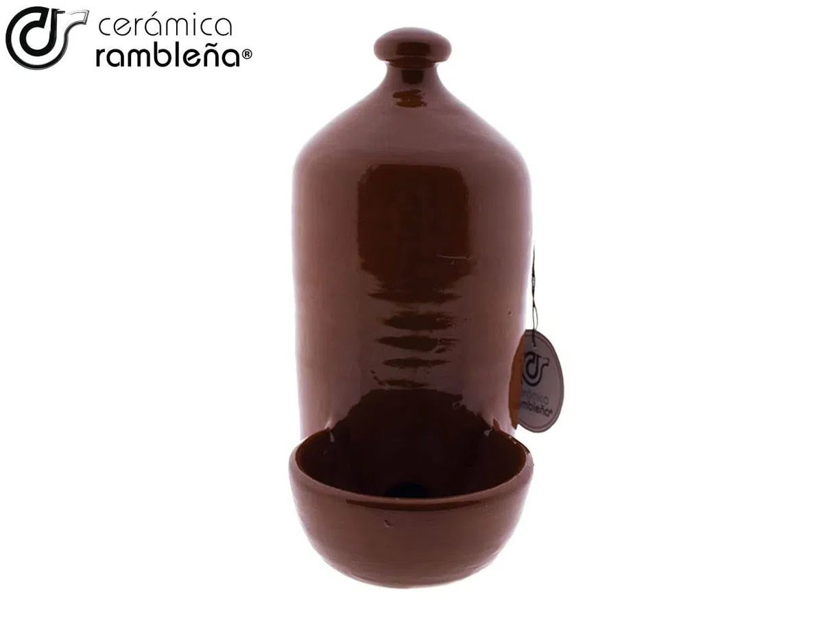 CERÁMICA RAMBLEÑA | Bebedero para perro | Bebedero para gatos | Bebedero gallinas barro rojo de La Rambla (Córdoba) | Esmaltado miel | 100% Hecho a mano | 1 litro | ECO