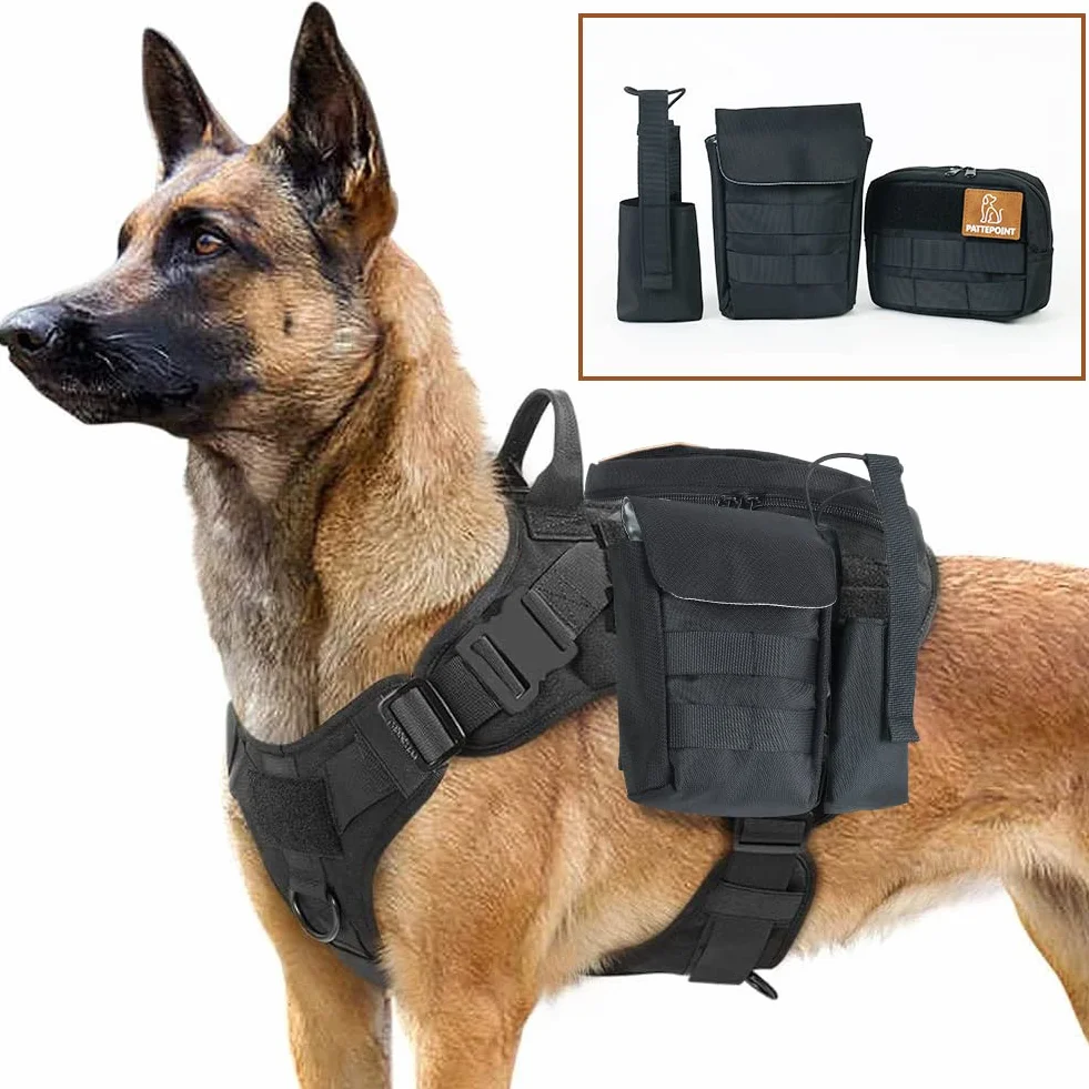Pattepoint Mochila de Accesorios Adicional Dog Harness Bag para Sistema MOLLE, para Arnés Táctico para Perros, Bolsas Laterales para Arnés Perros Grandes - Negro