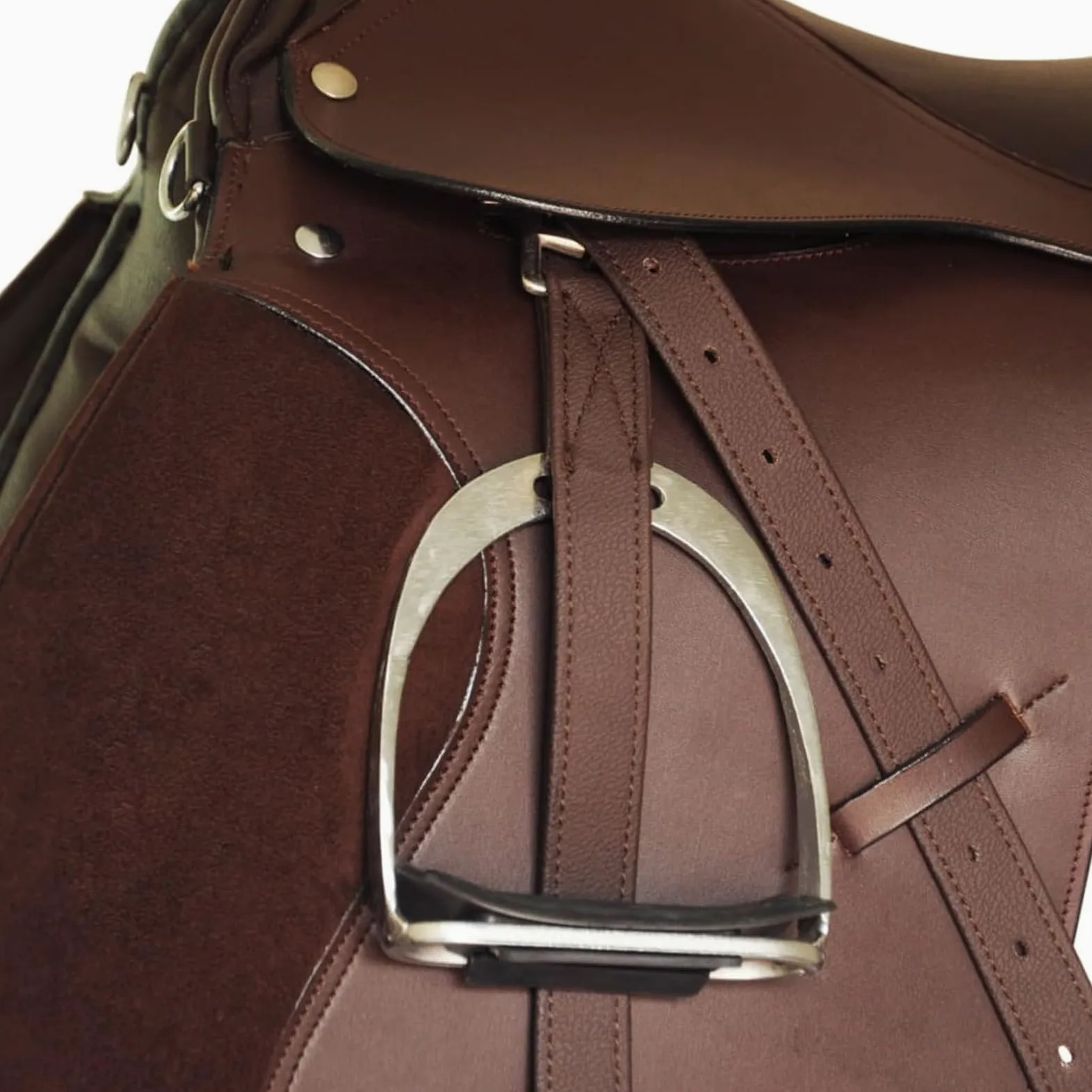 Homgoday Set de Montura de Caballo de 17.5" y Cuero marrón 12 cm, 5 en 1