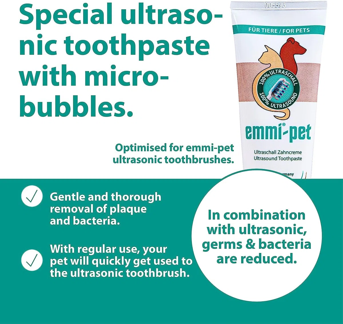 emmi-pet 3x Pasta Dental para Perros para Cepillos de Ultrasonido, Adecuada para Todas las Razas de Perros de Cualquier Tamaño y Edad, Vegana, sin titanio, sorbitol, flúor y parabenos 75 ml