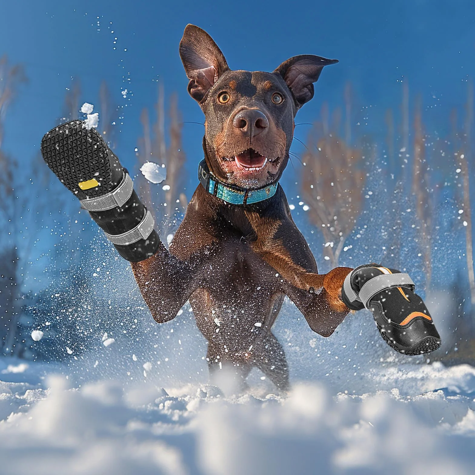 OHCOZZY Zapatos Perro Impermeables Profundos, Botas Altas del Perro con la Lengüeta en Forma de V, Resistente al Desgaste Suela Protector de la Patas Perros Pequeños, Medianos y Grandes 4 Piezas,L