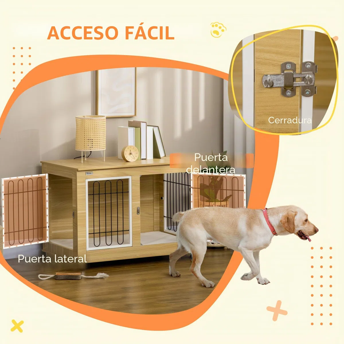 PawHut Jaula para Perros, Muebles con 2 Puertas, Cojines, 2 Cierres, Caja de Metal para Perros para el hogar, Interior, caseta para Perros Grandes de hasta 25 kg, Mesa Auxiliar para Perros, 90 x 58 x