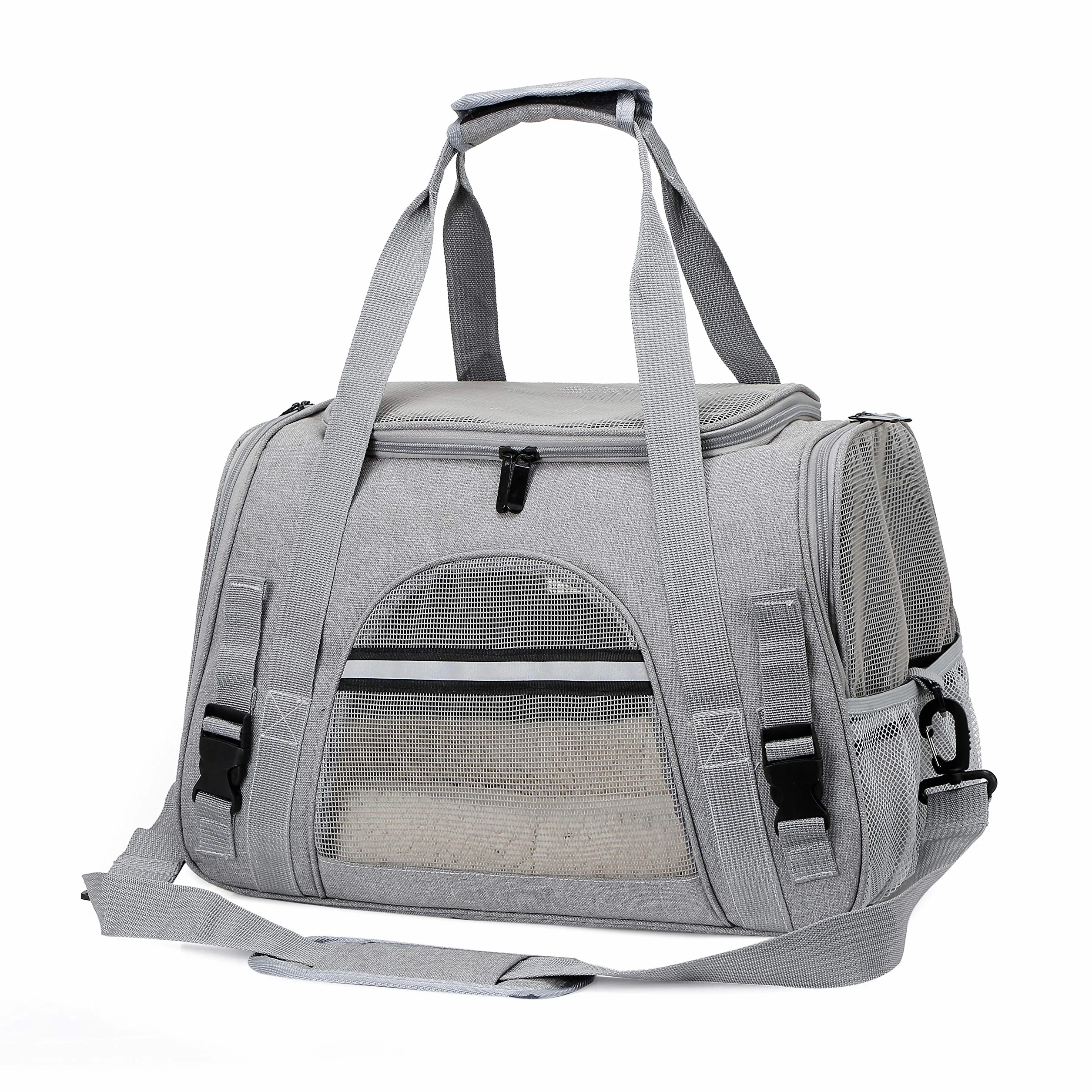 Transportín Gato Perro, Bolsa de Transporte Plegable para Mascota de Viaje Portátil y Transpirable con Correa Interior de Seguridad