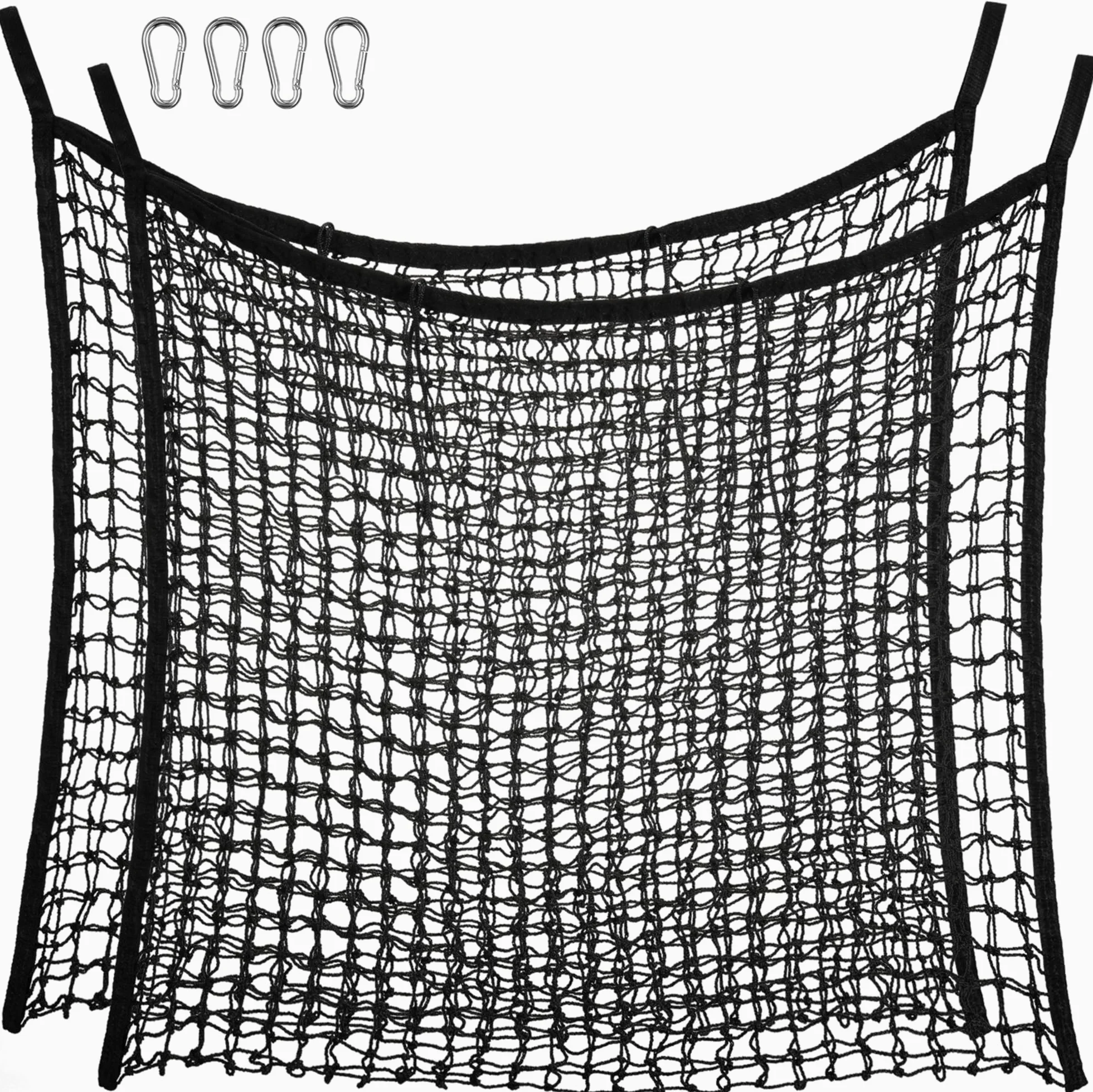 Navaris Red Henera para Caballo - 2X Comederos para Caballos Capacidad 8 kg - con 4 Mosquetones de Hierro - Redes Comedero de Heno y Pienso de 60 x 90 cm para Caballos - Negro