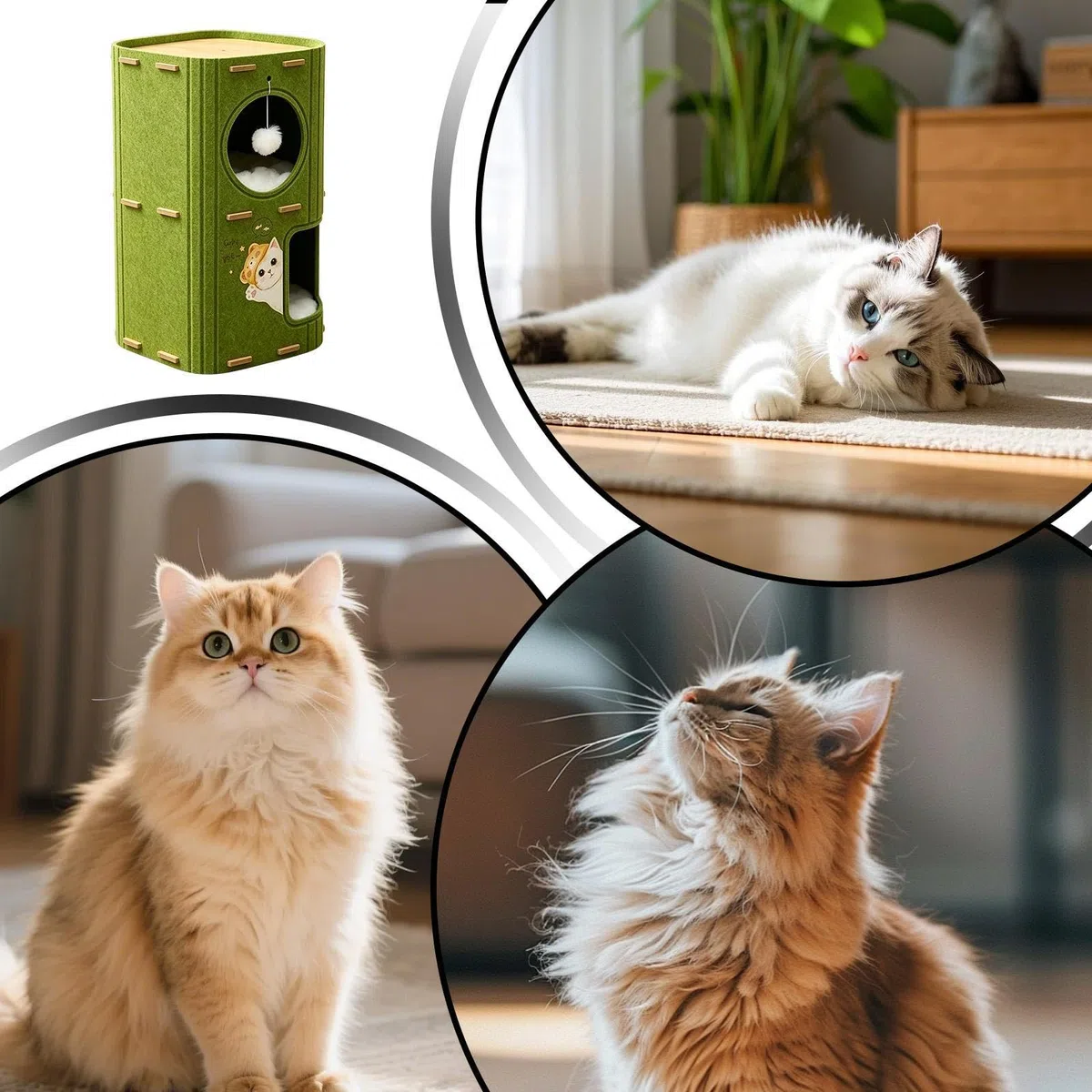 Genérico Caseta para Gatos de Interior - Cueva Plegable de Doble Capa Resistente a los arañazos de 37x37x6,0 cm | con Bola de Peluche y escondite para de Interior, para Uso doméstico y Exterior.