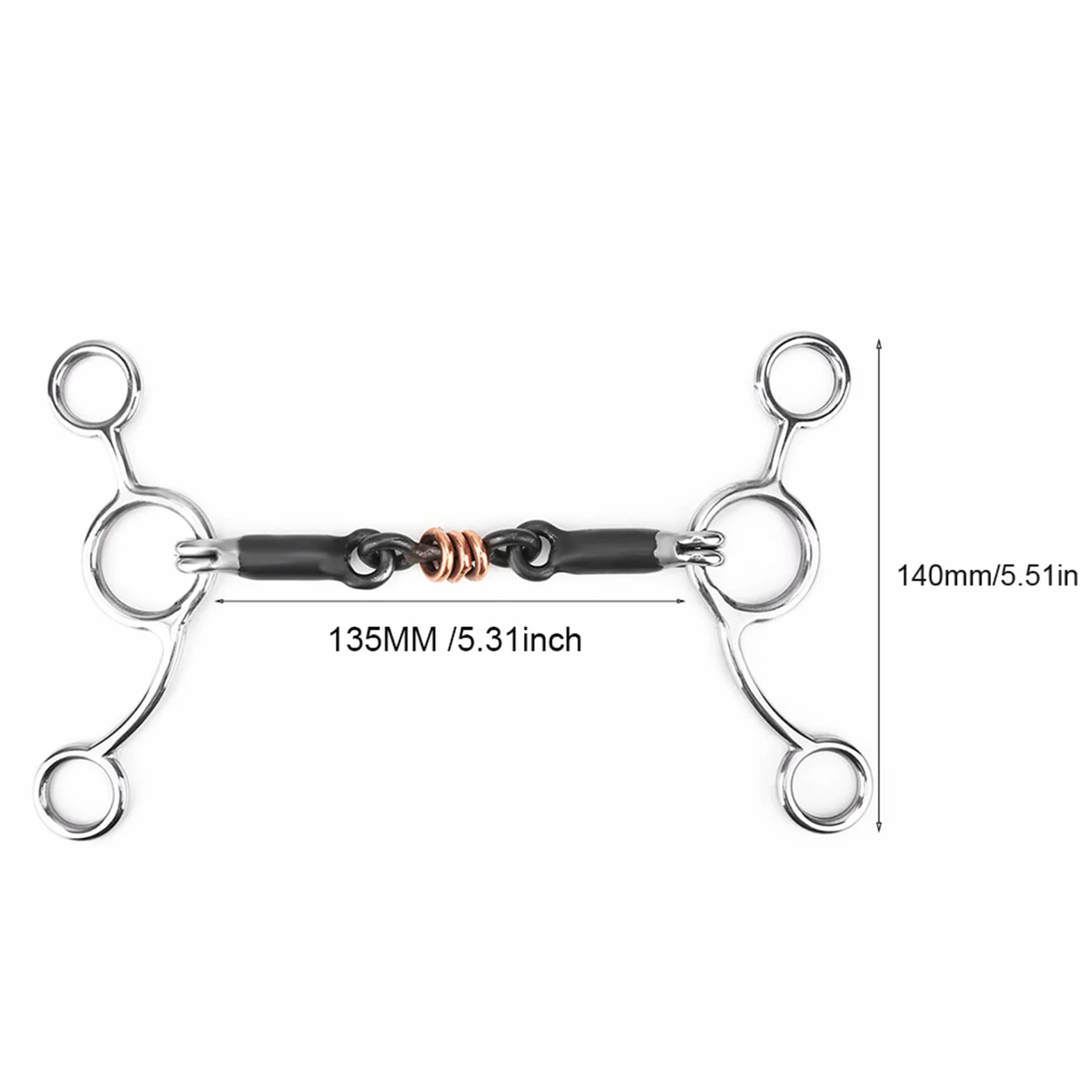 Broca para Masticar Caballos de Acero Inoxidable Broca para Boca de Caballo Boca con Incrustaciones de Cobre Negro con 3 Anillos de Cobre para Soporte Lateral de Contacto Ligero