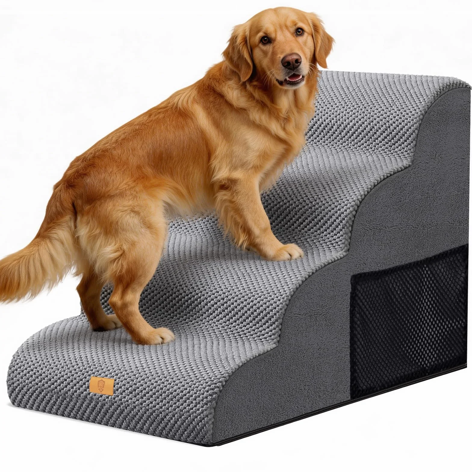 Escaleras para Perros a 4 Escaleras, Rampa de Espuma de Alta Densidad para Mascotas, Escalera Antideslizante para Perros con Funda Lavable para Ancianos, Gris