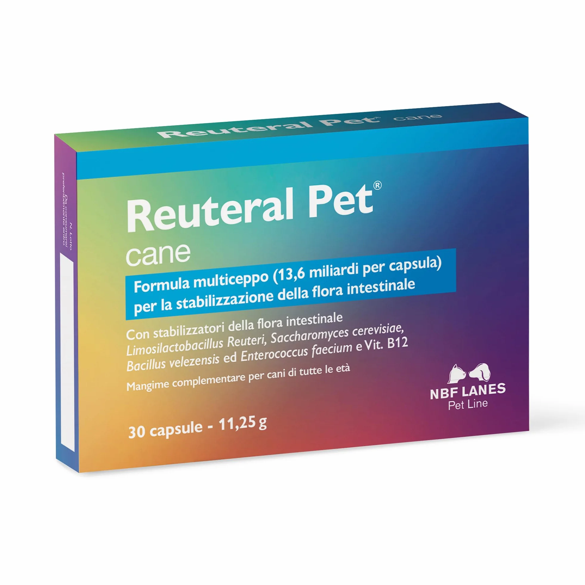 NBF Lanes | Reuteral Pet Cane, 30 Cápsulas, Probiótico a Base de fermentos lácticos Vivos para la estabilización de la Flora intestinal en Perros