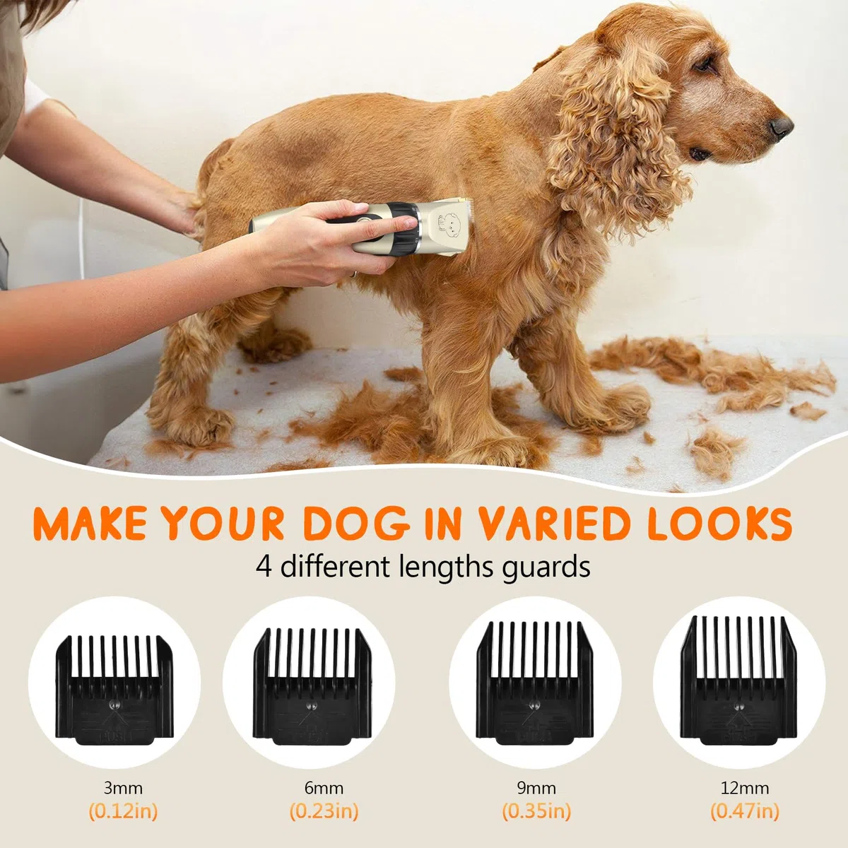 YAZEKY Premium Maquina Cortar Pelo Perros,Bajo Nivel de Ruido Cortapelos Profesional para Perros,Cortapelos para Mascotas Impermeable Todo el Cuerpo Lavable Inalámbrico Recargable (Oro)