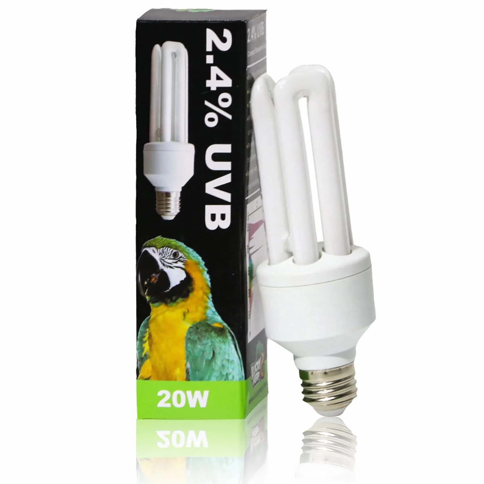 LUCKY HERP UVA UVB Bombilla para pájaros 2.4 UVB 20W Lámpara fluorescente compacta para todo tipo de pájaros cautivos