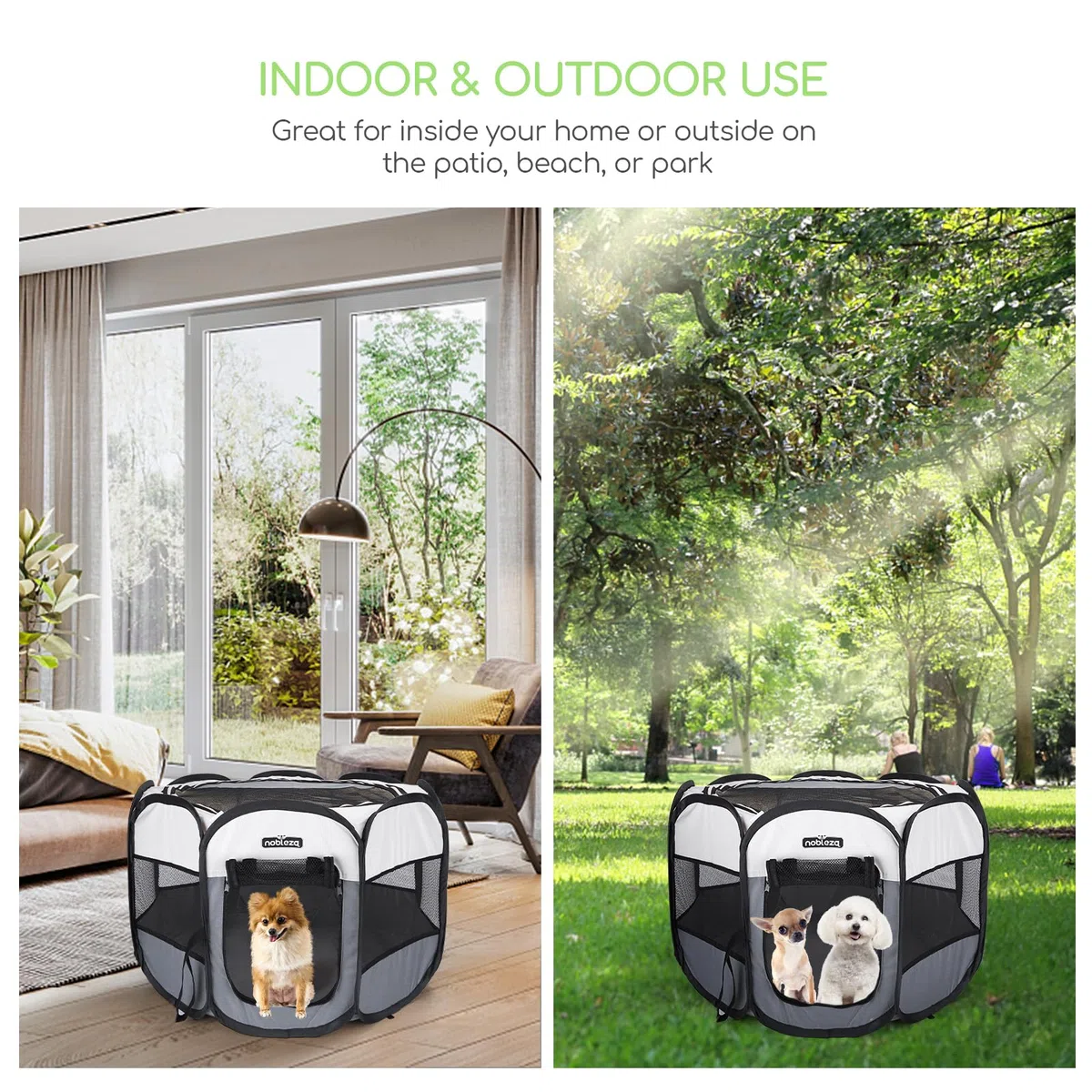 Nobleza - Parque para Perros 125x125x58 cm, Corralito Plegable para Mascotas de Interior y Exterior, Recinto Portátil de Tela Oxford Impermeable para Perros, Gatos y Cachorros