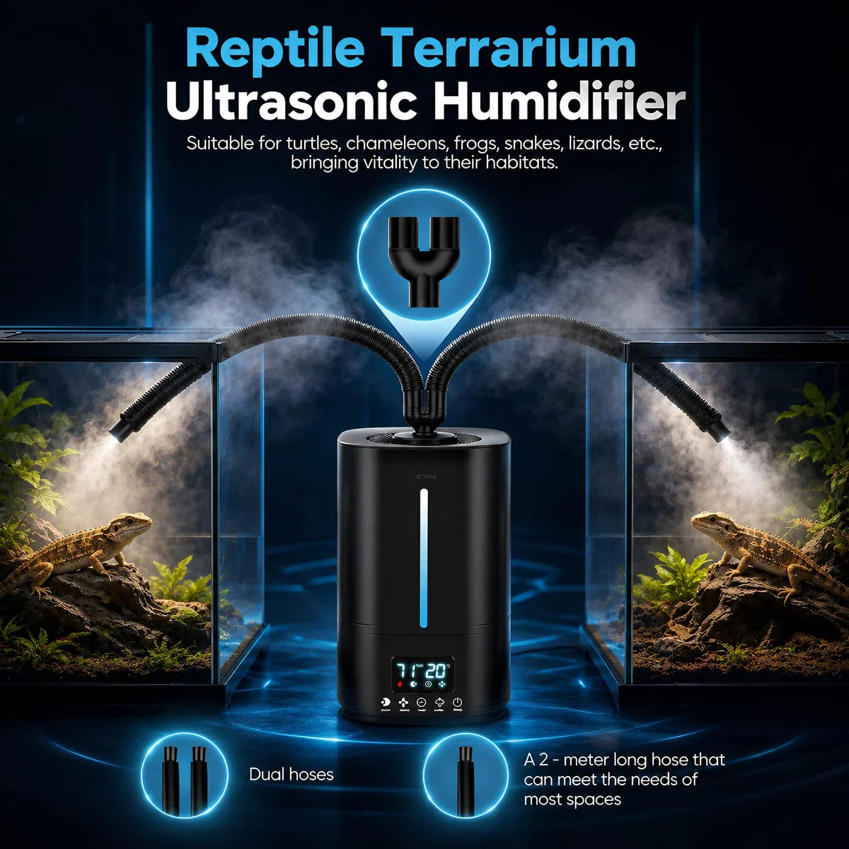 Humidificador para reptiles y plantas, humidificador de terrario de 5 litros con mando a distancia, temporizador y modo de sueño, salida de niebla de 3 niveles, humidificador de relleno superior para