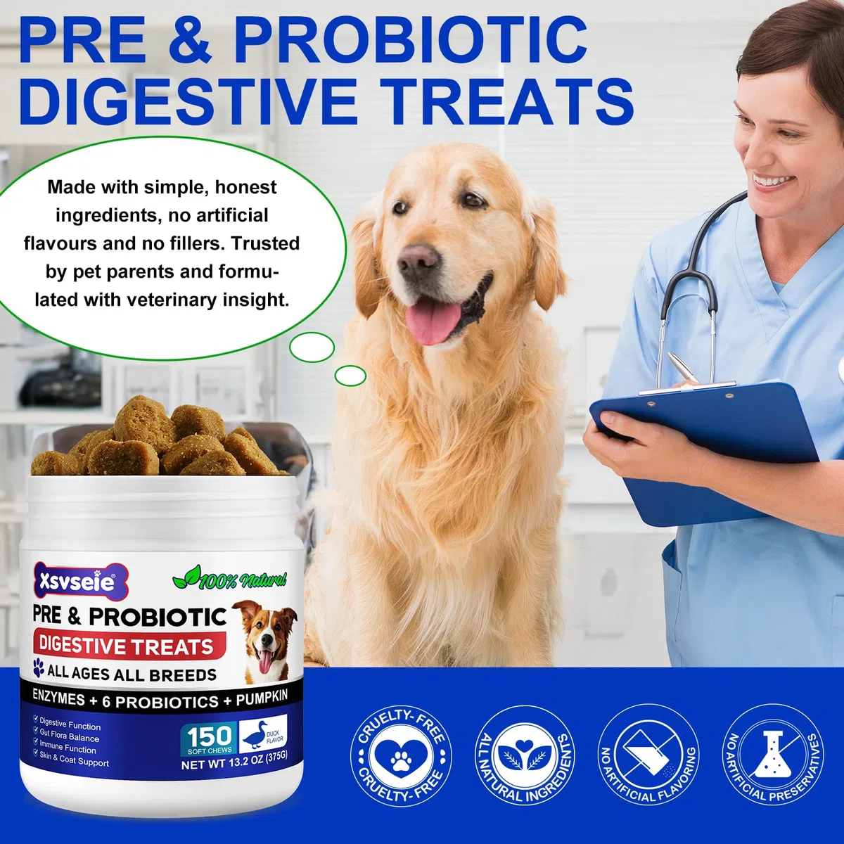 Probióticos para Perros, 150 Chews Masticables Probióticos para Perros, Probitoci Chews for Dogs, Apoyo de inmunidad, Promover la Salud intestinal, Mejorar la digestión e inmunidad