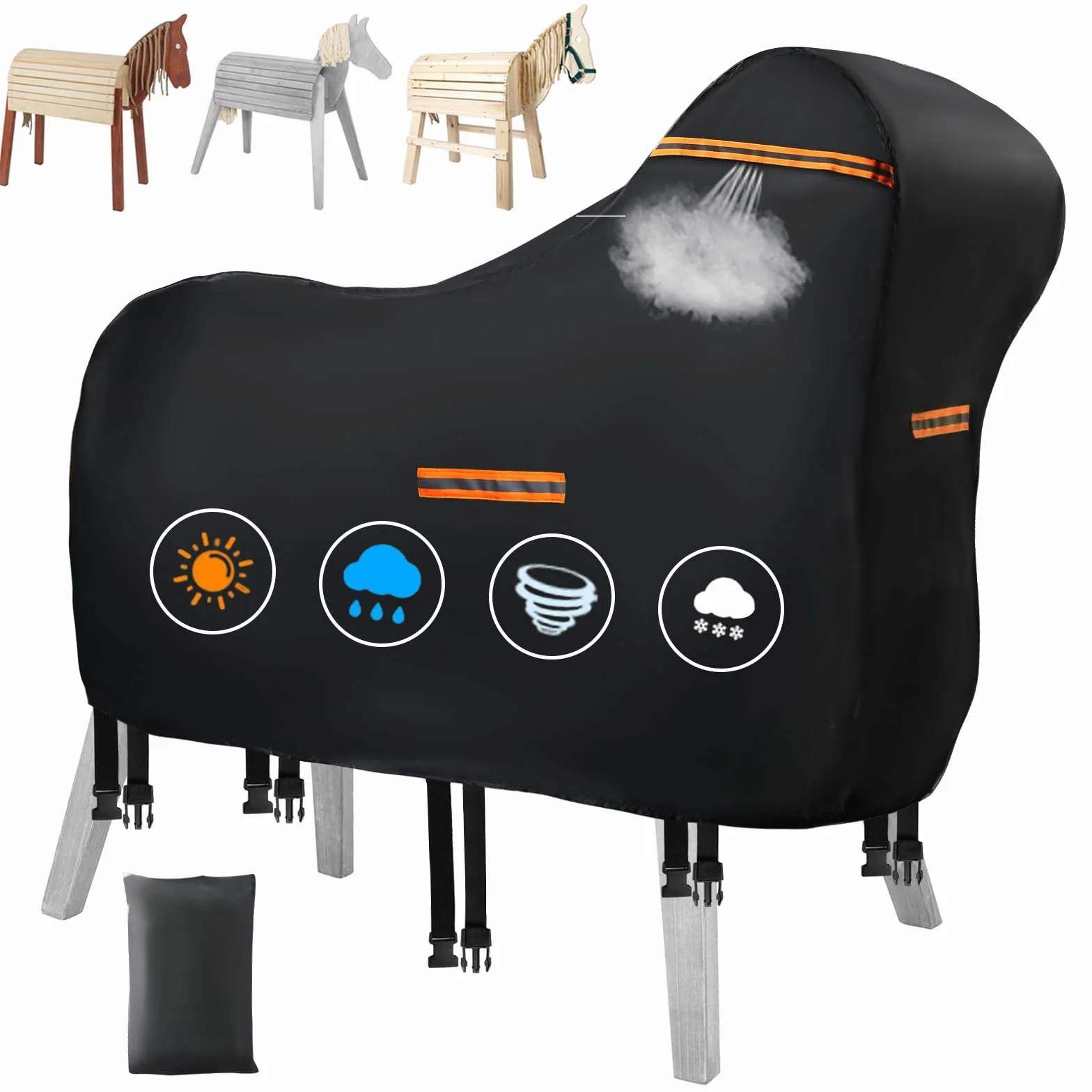Cubierta para caballo de madera impermeable al aire libre, 420D Oxford caballo de madera para exteriores, lona protectora resistente a los rayos UV, universal, lona de jardín con rayas impermeables y