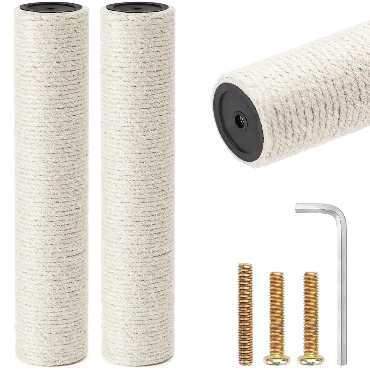 Rascador de repuesto para rascador, 2 unidades, tronco de sisal, diámetro de 7 x 34 cm, sisal, altura de pila 70 cm, con tornillos M8 y llave