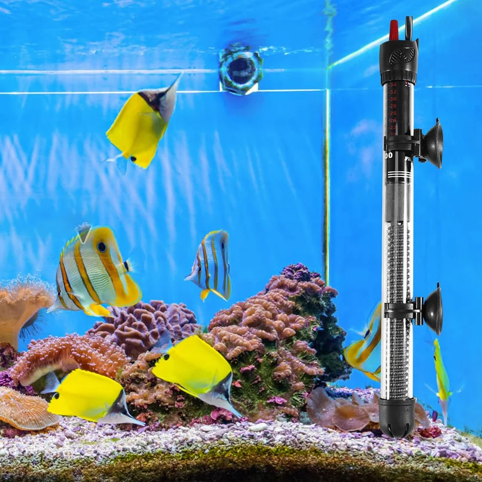 Calefacción para acuario, 200 W, 200 L, temperatura ajustable, con ventosas, calentador de acuario con 3 pegatinas termómetros