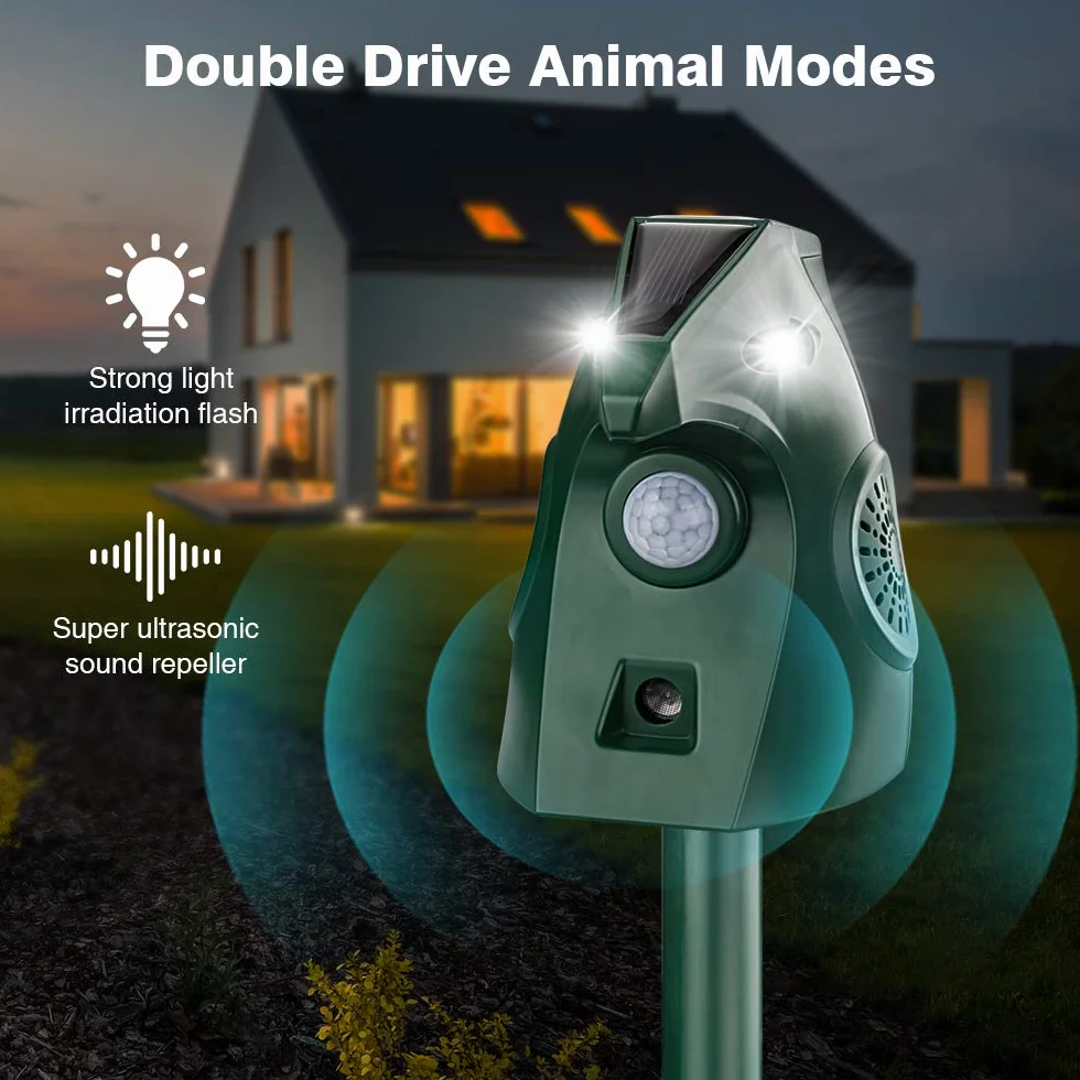Repelente para Gatos Exteriores, Repelente Palomas Ultrasónico Solar, Ahuyentador de Pajaros Animales, Carga USB Repelente Gatos Jardín Auyentar Perros, Palomas, PáJaros, Ratas, Zorros