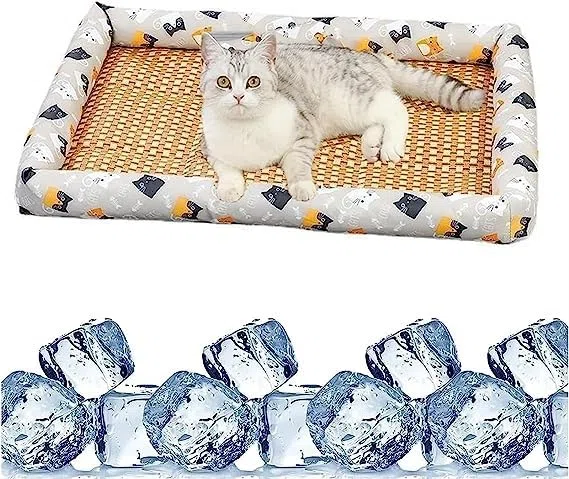 Cat Ice Mat Cooling Bed Mats Pet Cooling Mats Cat Rattan Mat Nest Cat Ice Pad Puppy Cooling Pad Pet Ice Pad Mat for Gatos Perros Square Mat Summer (Color : D, Size : 45 * 60cm)