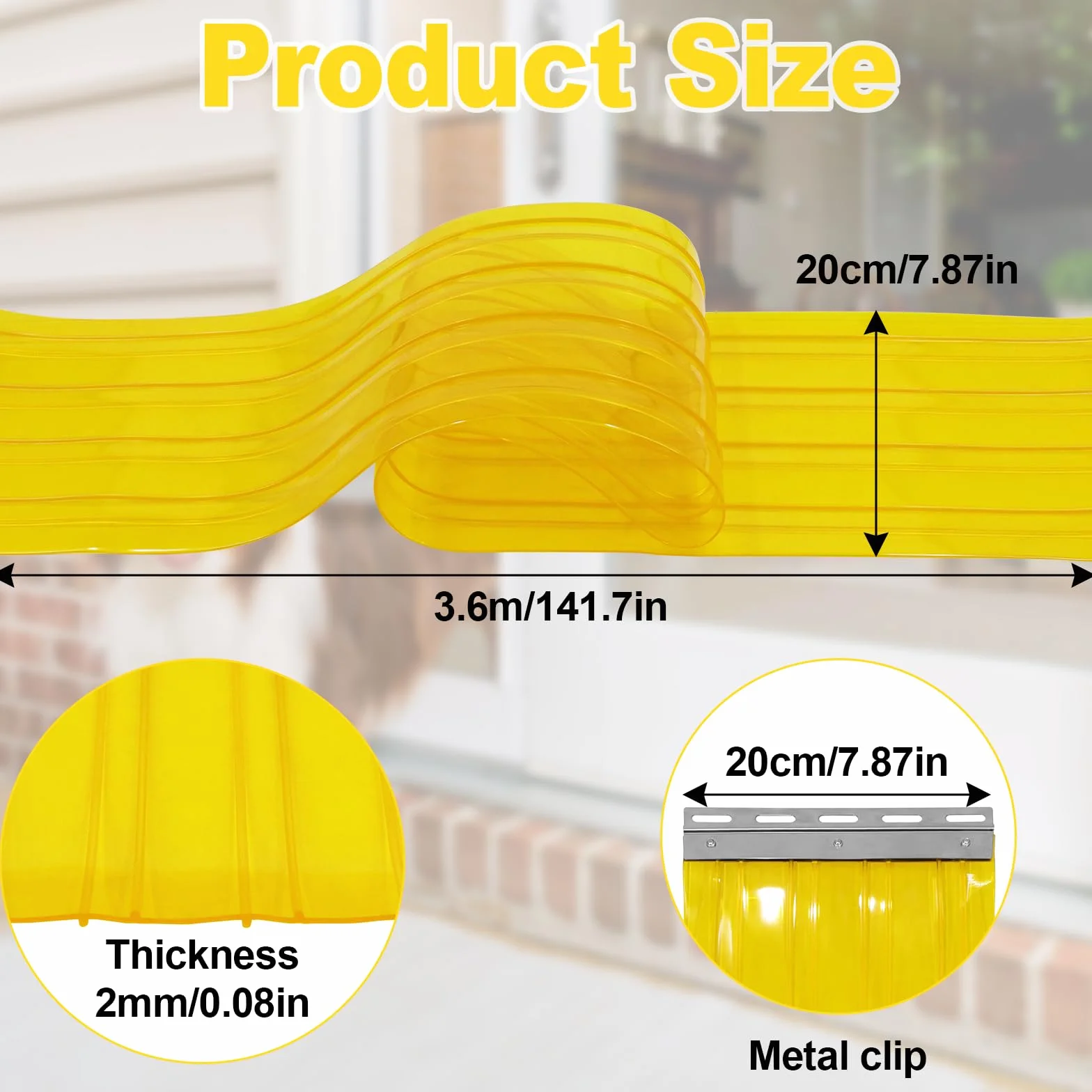 Poweka Puerta de Repuesto para Perros, Tira de Plástico Transparente, Amarillo Cortina de 3,6 m x 20 cm (con 2 Tiras de Metal), Cortina de PVC para Puerta de Casa de Perros