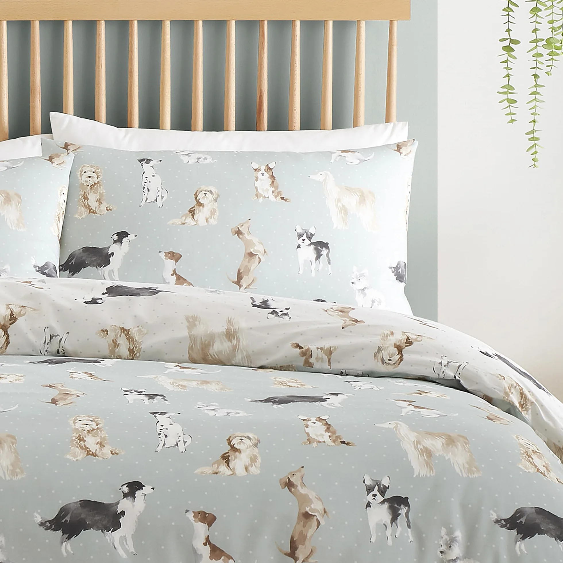 Fusion - Funda de edredón de Perro Azul Huevo de Pato - Tamaño de Cama Doble (200 x 200 cm) - Diseño Reversible (Beige y Azul Huevo de Pato) - Ropa de Cama con Estampado de Huellas de Perro -
