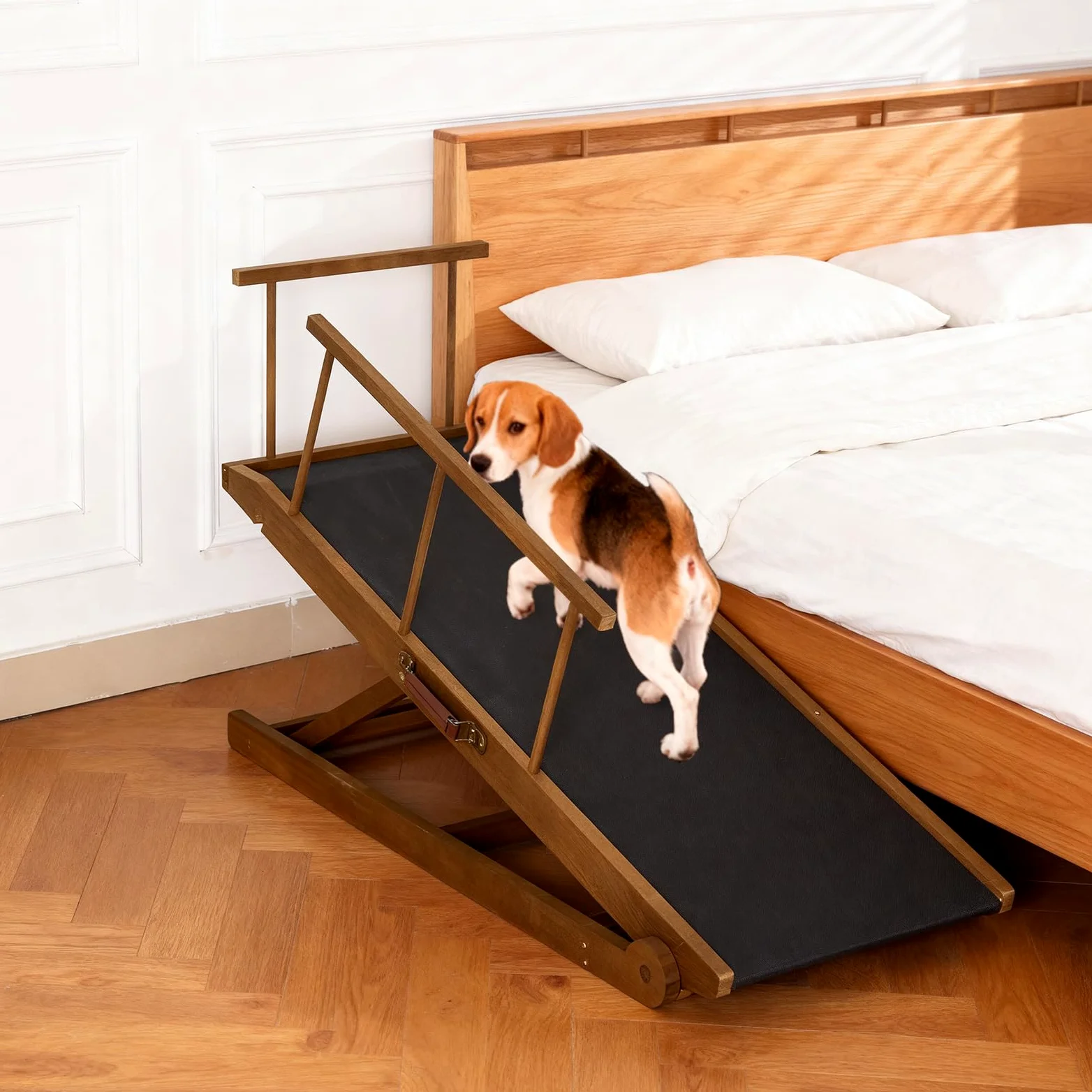 Rampa para perros para cama y sofá, rampa ajustable en 5 escalones para perros pequeños y grandes (marrón, 115)