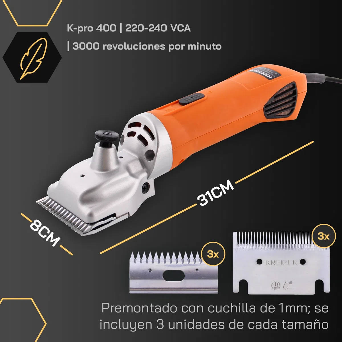 Máquina de Esquilar Caballos KNEIZER – Kit Completo con Accesorios – Cuchillas Intercambiables – Silenciosa y con Baja Vibración – Para Todo Tipo de Pelaje y Zonas del Cuerpo – Sin Mantenimiento