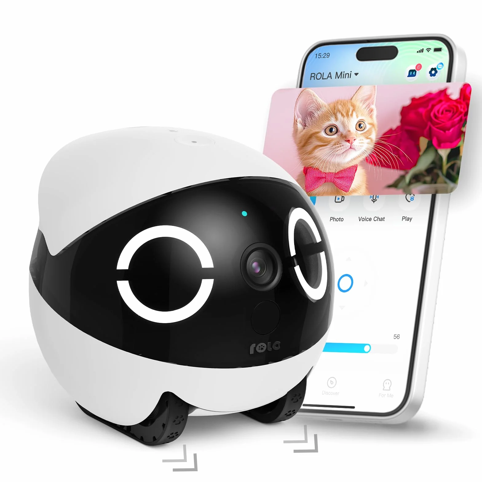 Enabot ROLA Mini FamilyBot – Robot Cámara Mascotas 2K, 25 Días Batería, Sin Estación de Carga, Visión Nocturna, Detección Movimiento – Gatos y Perros