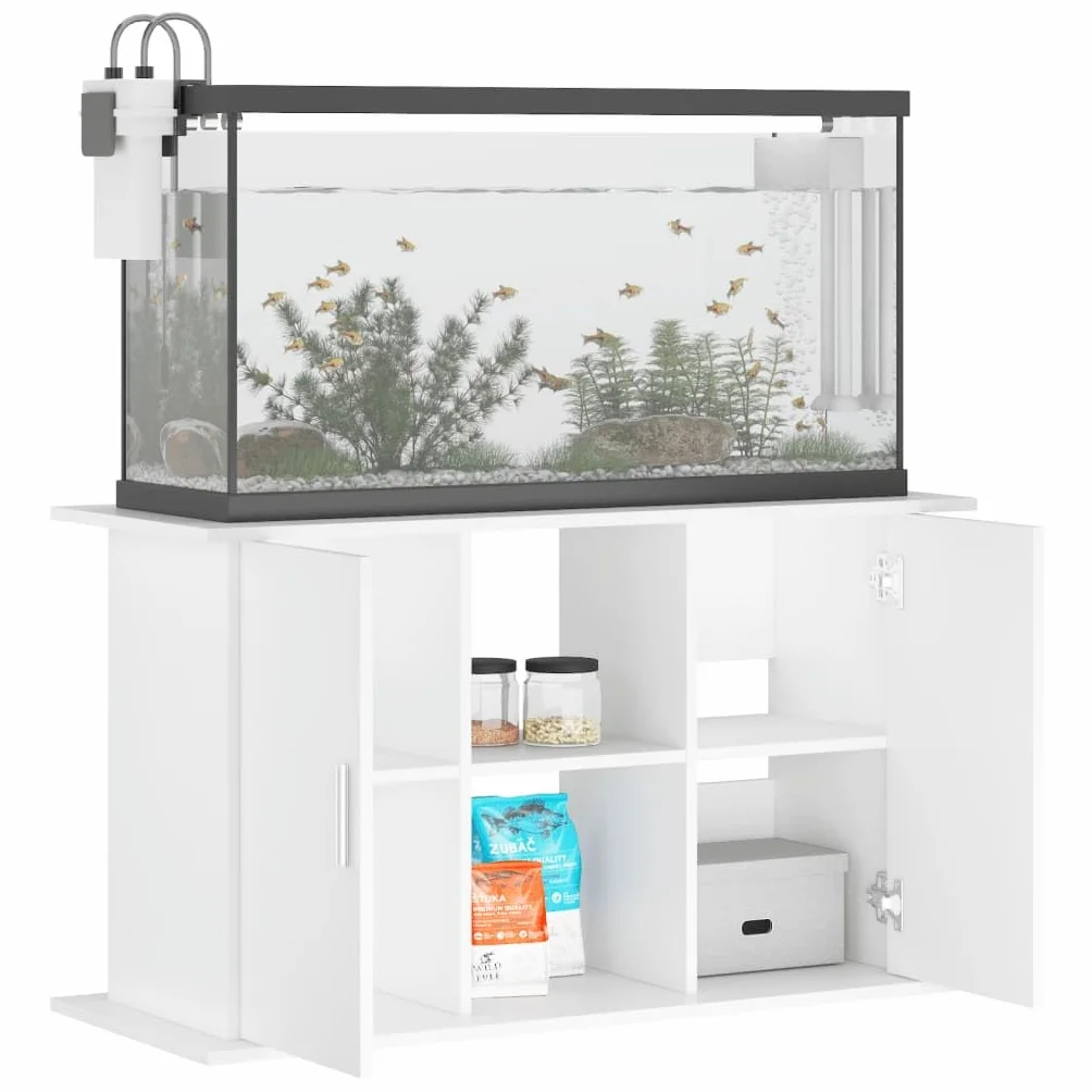 Soporte para acuario con compartimentos y estantes, armario inferior para acuario, color blanco, 101 x 41 x 58 cm