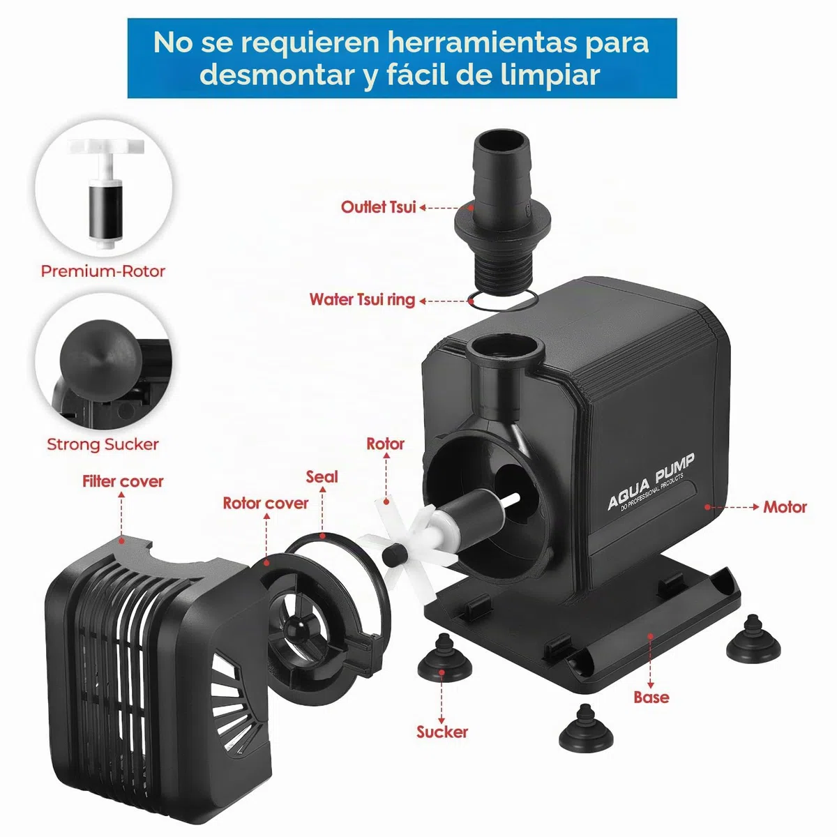 Bomba de agua para acuario, bomba sumergible de 1500 l/h, para estanque, pozo, ultra silenciosa con filtro y 2 boquillas de 13 mm/16 mm, altura máxima de extracción de 1,6 m(15 W)