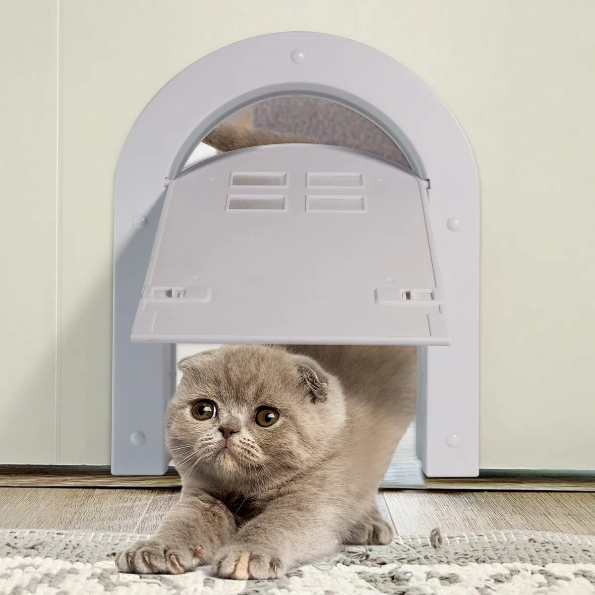 Wordcam Puerta interior para gatos, bloqueo de 2 vías para uso en interiores para gatos de hasta 20 libras, puertas de mascotas para gatos, gatitos y perros pequeños (blanco)