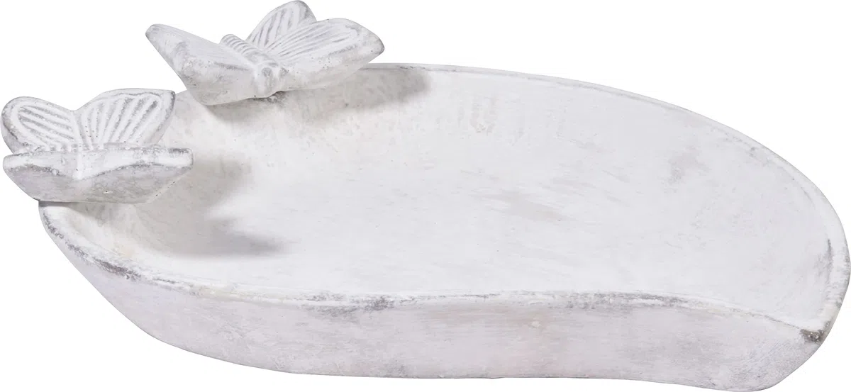 dobar® 12981e Foglia - Bebedero para pájaros con pájaros Decorativos (Cemento, 37 x 28 x 4,5 cm), Color Blanco