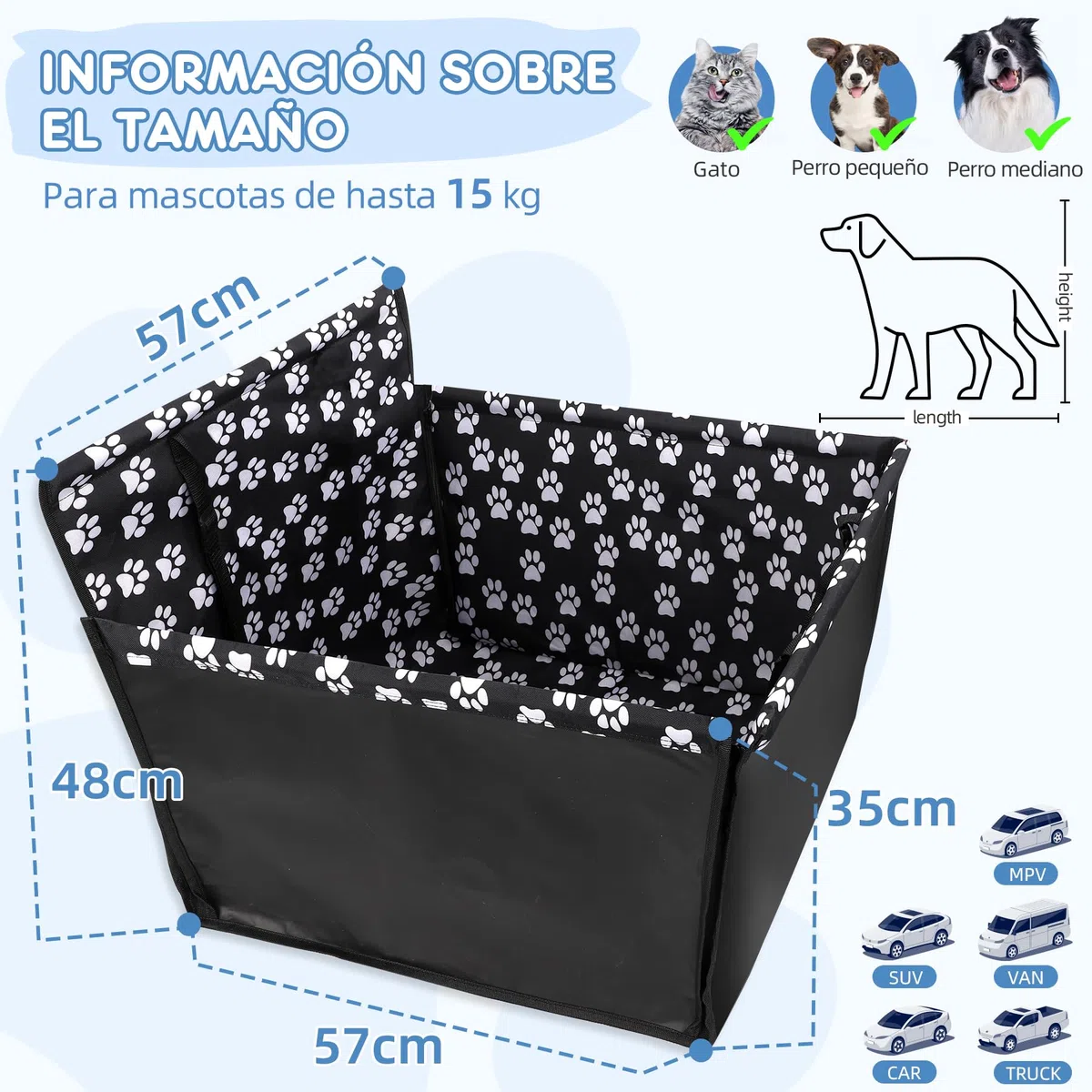 Asiento Coche Perro 68x57x33 cm Impermeable – Transportin Perro Cochee con Cinturón, Cama Perroo Coche, Asiento Perro Cochee Homologado, Funda Auto Mascotas