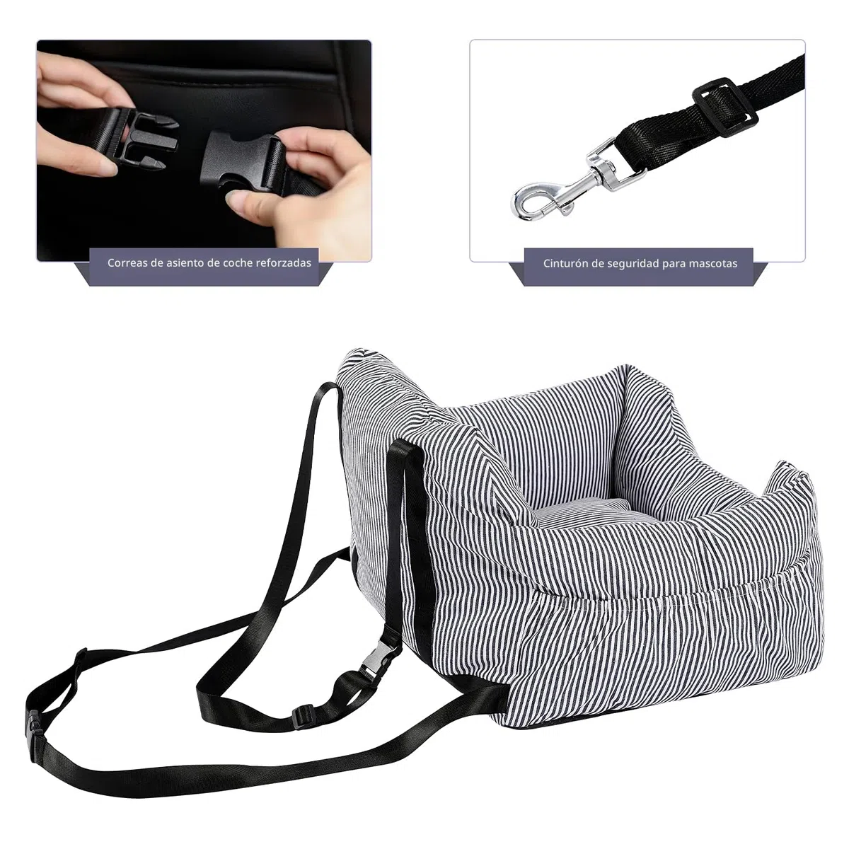 PETEPELA Asiento para coche para perros con cinturón de seguridad estable, elevador de asiento suave, impermeable, antideslizante, para perros pequeños y medianos, color beige
