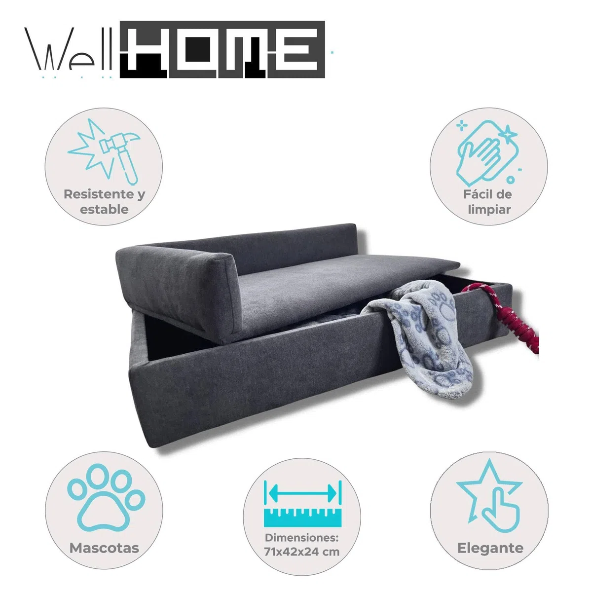 Well Home Sofá Cama con canapé para Mascotas con Tejido Especial y Base Acolchada Color Gris