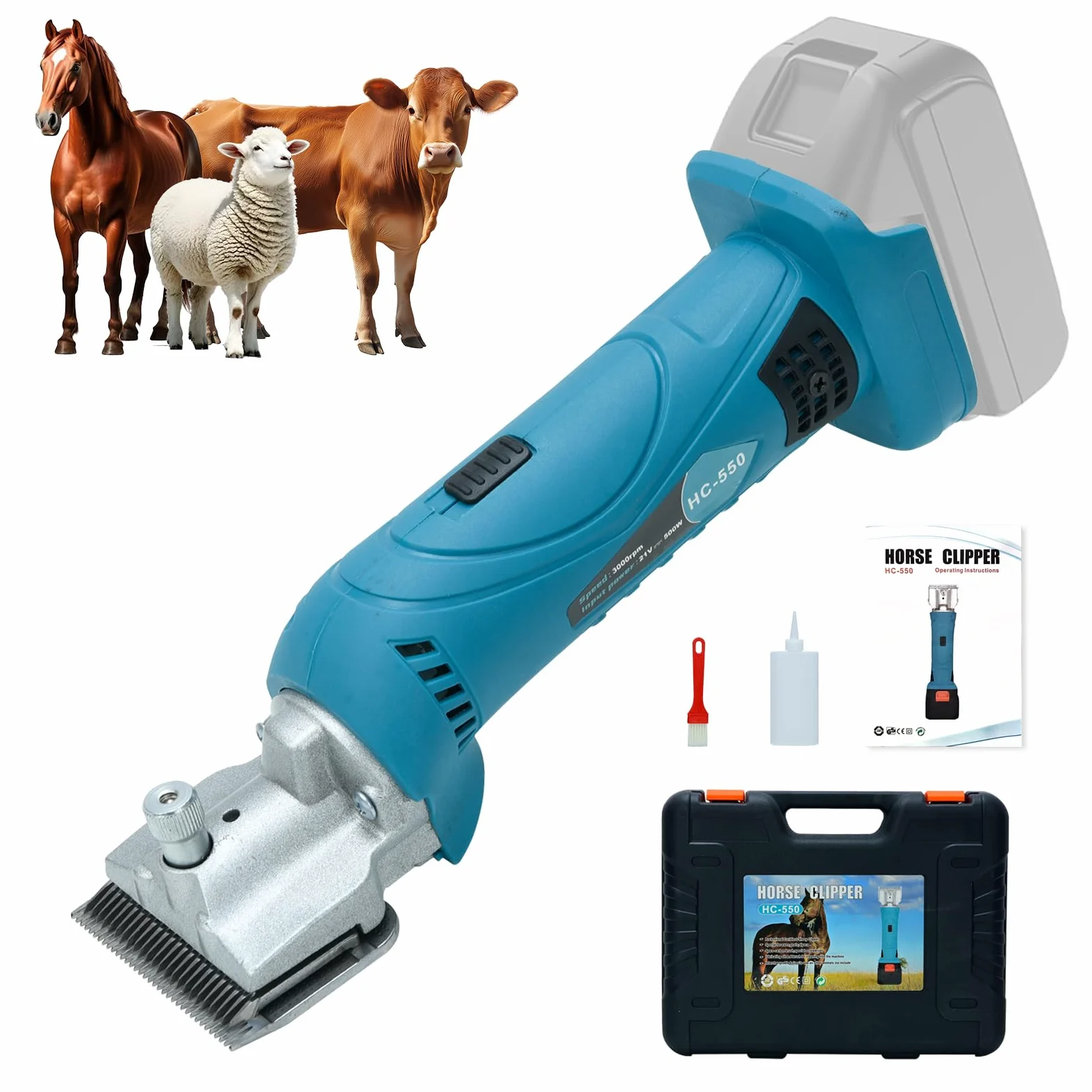 Tijeras para caballos y ovejas, compatibles con batería Makita de 18 V, motor de 2500 RPM/min, 6 velocidades, 35 mm, profesional, para todo el vello corporal (sin batería)