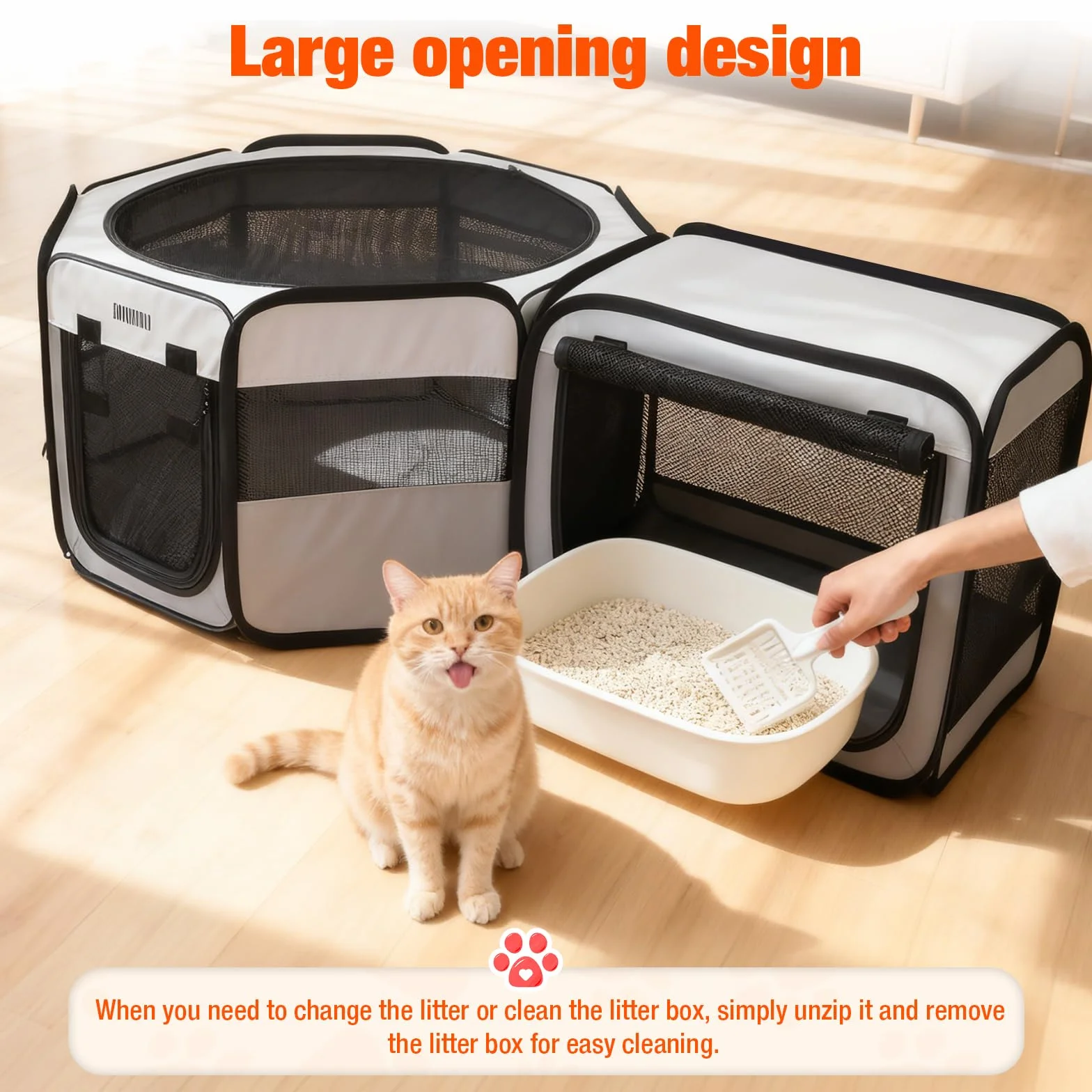 Corralito portátil 2 en 1 para gatos, 48 x 26 x 26 pulgadas, corralito grande para mascotas con caja de arena desmontable, perrera desplegable para interiores y exteriores, para gatos, perros pequeños
