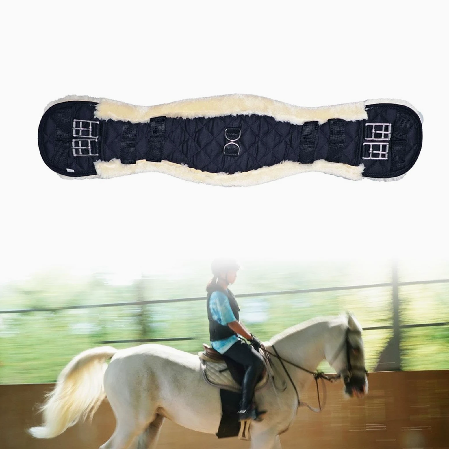 harayaa Cincha de de Imitación de Lana de Cordero, Correa de Silla de Montar, Cincha Resistente para Caballos, Accesorios para Sillas de Montar Inglesas