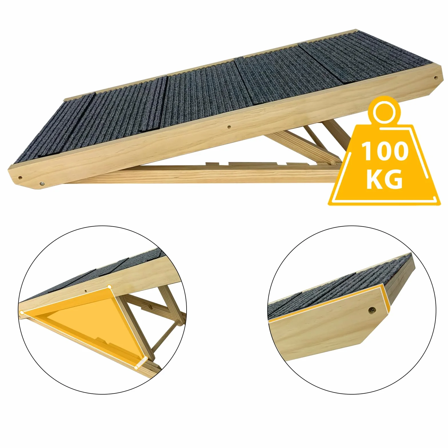 FIVMEN Rampa para perros de 60 cm, plegable, altura ajustable, escalera para mascotas con alfombrilla antideslizante, escaleras para perros para cama y sofá, 100 x 40 x 60 cm