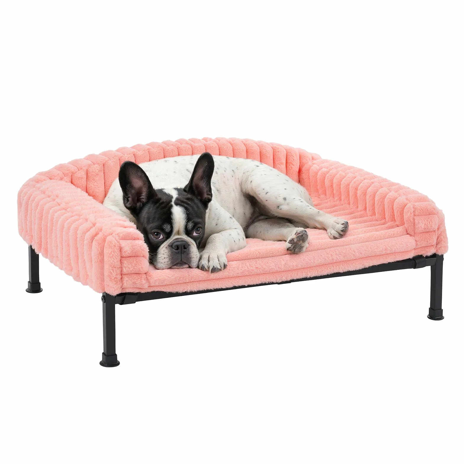 Veehoo Sofá Cama Elevado Perro con Cojín Extraíble, Cama Elevado Mullida para Perros Lavable con Colchón Ortopédico, Sofá Perros y Gatos Patas Antideslizantes, Rosa 60x45x10cm